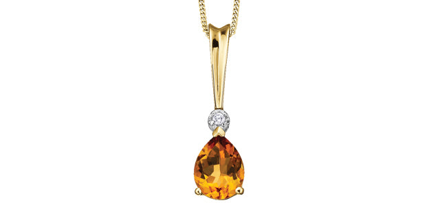 Citrine Diamond Dangly Pendant in Yellow Gold