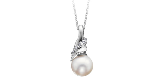 Pearl Diamond Swirl Pendant in White Gold