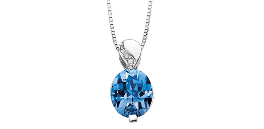 Ocean Blue Topaz Diamond Pendant in White Gold