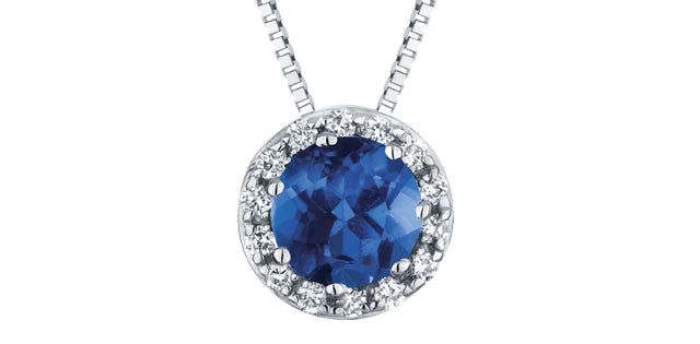 Sapphire Diamond Halo Pendant in White Gold