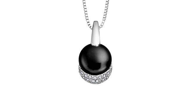 Onyx & Diamond Crescent in White Gold Pendant