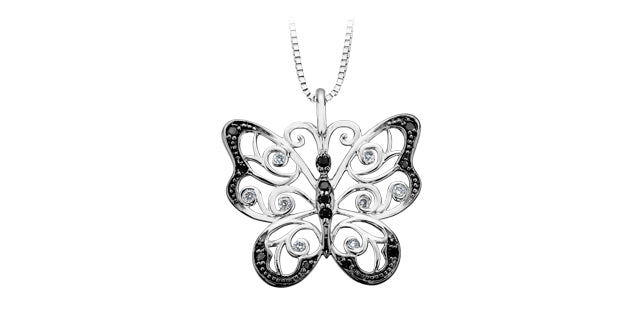 0.15 ct. T.W Black & White Diamond White Gold Butterfly Necklace