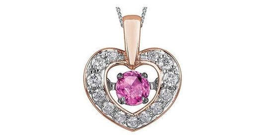 0.11 ct. T.W. Dancing Pink Sapphire & Composite Diamonds Two Tone Gold Heart Pendant