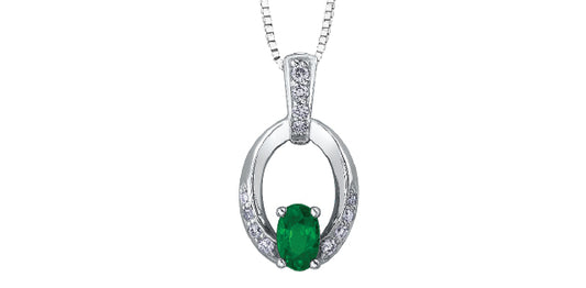 Emerald Diamonds Open Circle Pendant in White Gold