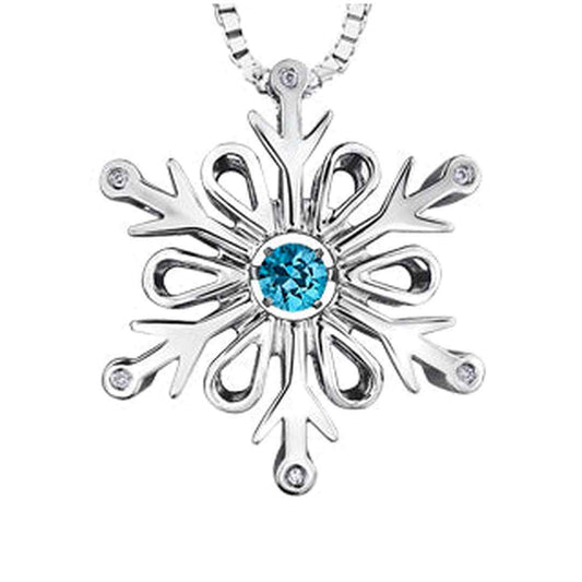 Dancing Blue Topaz & Diamond Accent Sterling Silver Snowflake Pendant