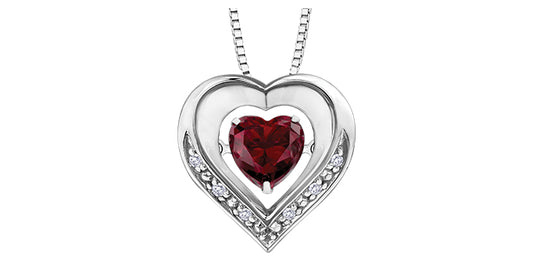 Dancing Heart Created Ruby & Diamonds in Sterling Silver Pendant