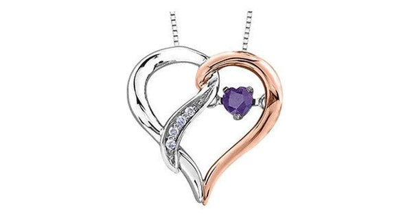 Dancing Amethyst & Diamond Accent Two Tone Gold Intertwining Heart Pendant