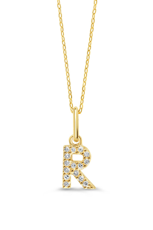 0.05 ct T.W. Diamonds "R" Initial Pendant in 10K Yellow Gold