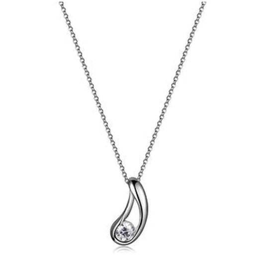 Sterling Silver Rhodium Plated Cubic Zirconia Bean Necklace 16" with 2" extender. Stone size: 5(mm)