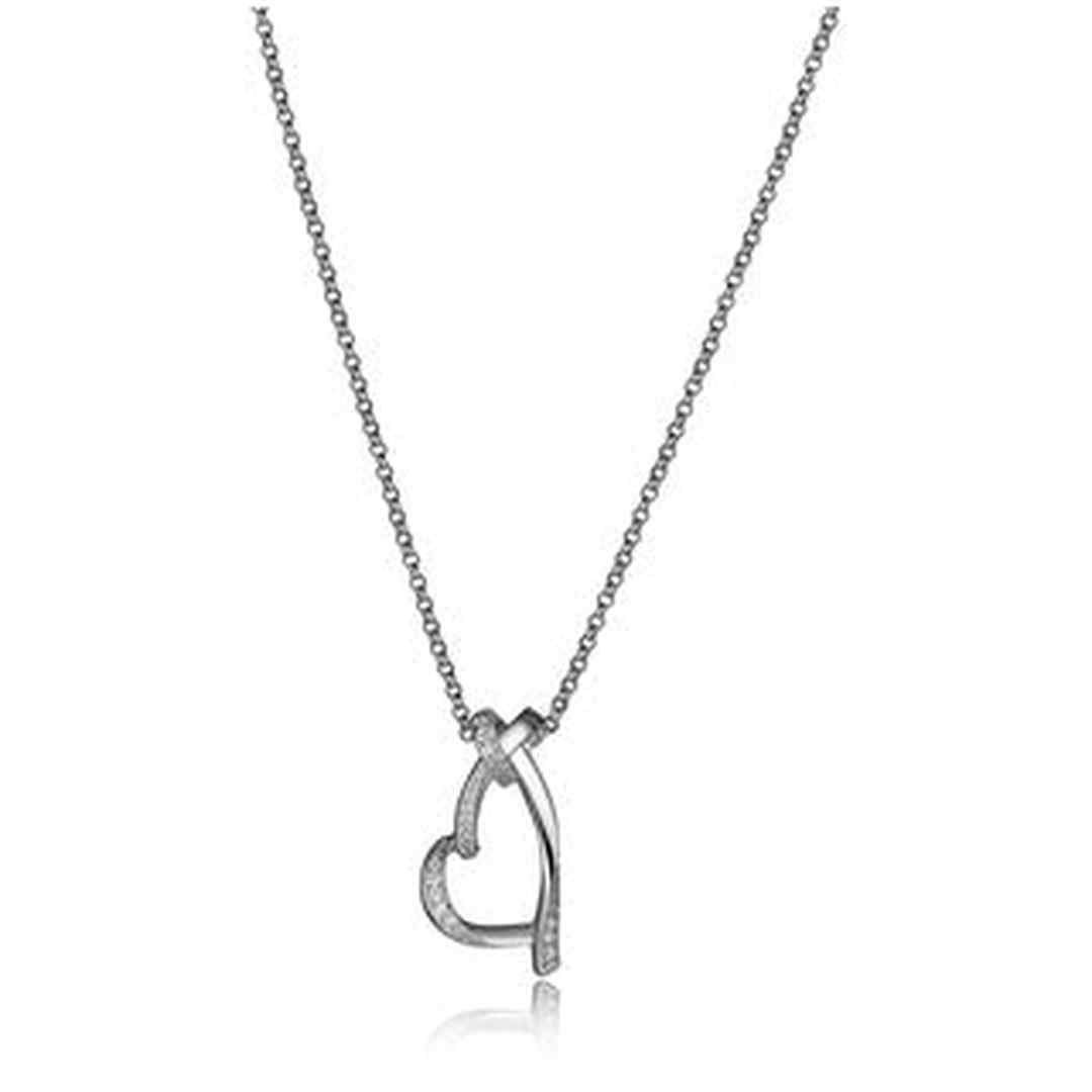 Sterling Silver Rhodium Plated Heart Knot Necklace 18" with 2" extender