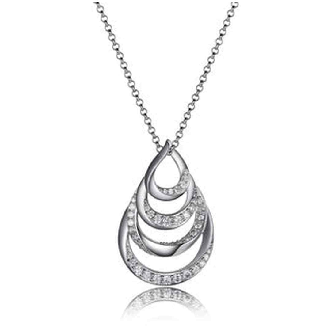 Sterling Silver Rhodium Plated CZ Overlap Necklace 18" with 2" extender