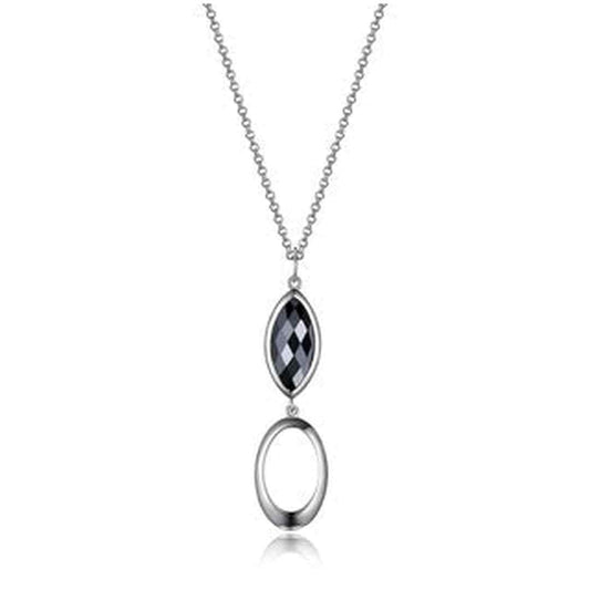 SS ELLE "BLINK" RHODIUM PLATED GENUINE HEMATITE DANGLE NECKLACE 16+3" EXTENSION. STONE SIZE MQ 13X6MM