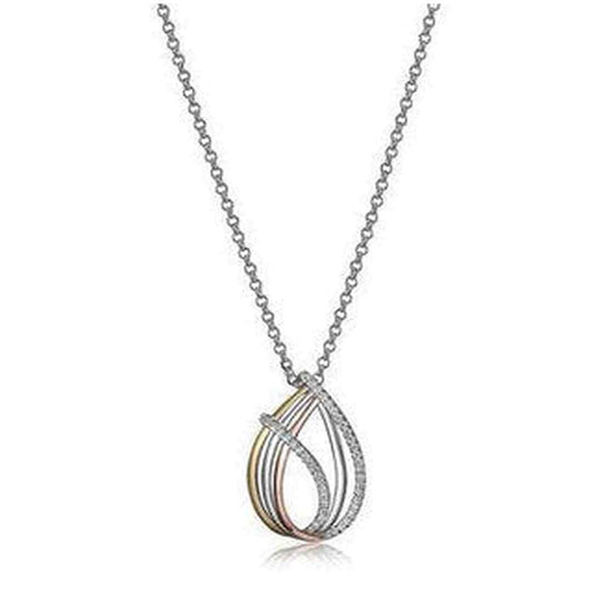 Fancy Necklace in Sterling Silver andTri-Color Gold Plate