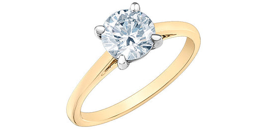 1.00 ct T.W.-14K Yellow Gold Lab Round Diamond Solitaire Engagement Ring-