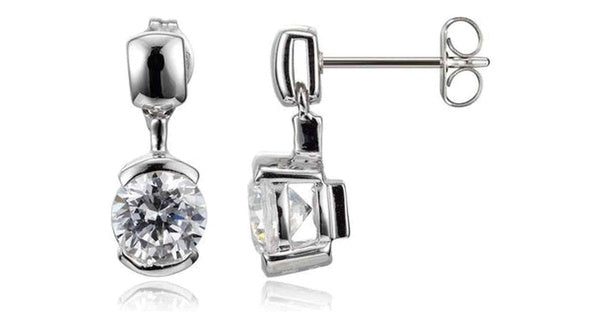 Sterling Silver Rhodium Plated Solitaire Cubic Zirconia Drop Post Earring. Stone size: 6.5(mm)
