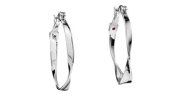 Sterling Silver Rhodium Plated Twisted 30mm Hoop Earring