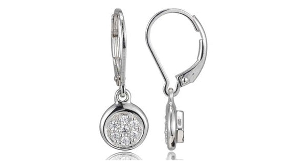 Sterling Silver Rhodium Plated Micro Pave Cubic Zirconia Circle Leverback Earring.