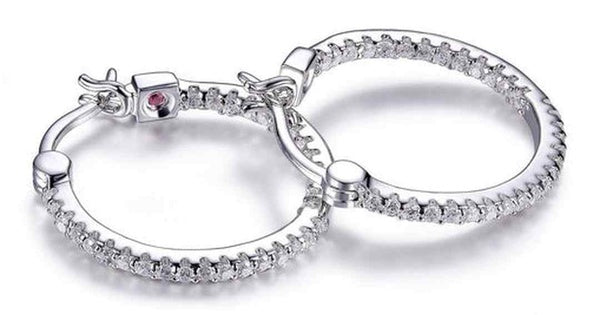 Sterling Silver Rhodium Plated Inside Out Cubic Zirconia 20mm Hoop Earring