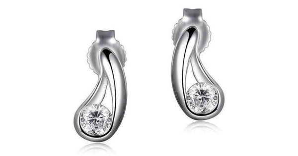 Sterling Silver Rhodium Plated Cubic Zirconia Bean Stud Earring. Stone size: 4(mm)