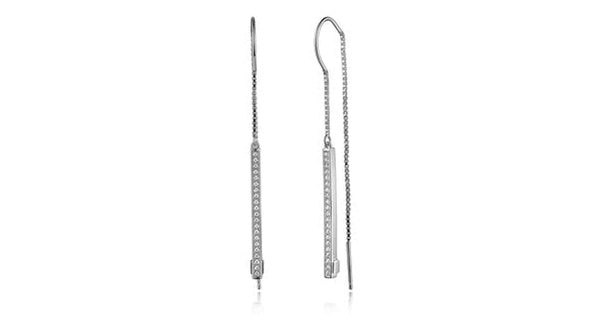 Sterling Silver Rhodium Plated Long Cubic Zirconia Bar Threa