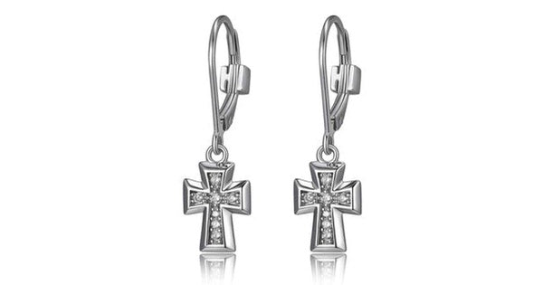 SCINTILLATION RHODIUM PLATED SMALL CZ CROSS STUD EARRING