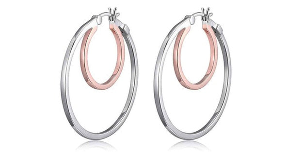 SPHERE 35MM DOUBLE HOOP EARRING IN RHODIUM AND ROSE GOLD PLATING.