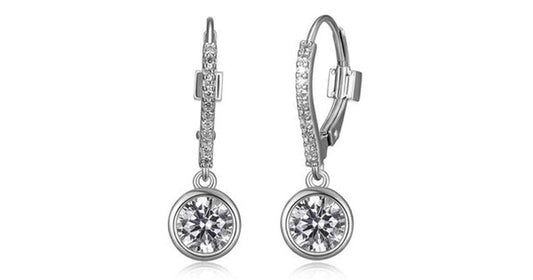 SPHERE 6MM BEZEL SET EARRING WITH CZ IN RHODIUM PLATING.