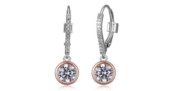 SPHERE 6MM BEZEL SET EARRING WITH CZ IN RHODIUM &ROSE GOLD PLATING.