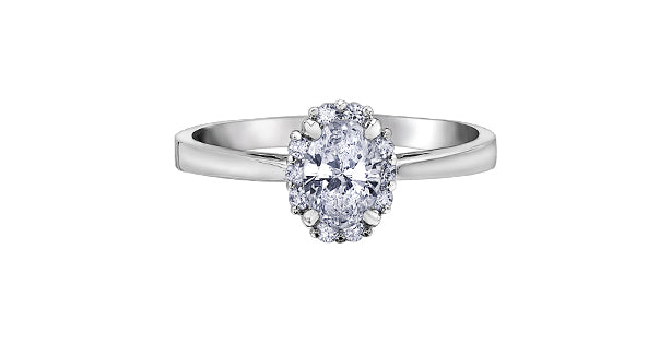 0.60 ct T.W.-14K White Gold Oval Diamond Halo Engagement Ring