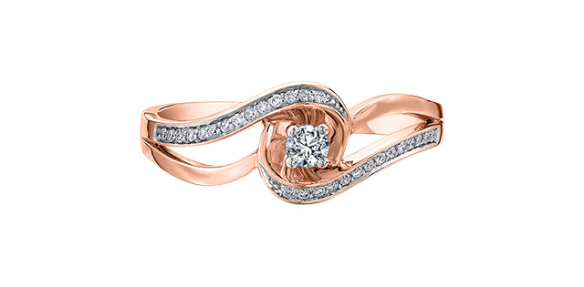 0.17 ct T.W.10K Rose & White Gold Diamond Double Bypass Ladies Ring
