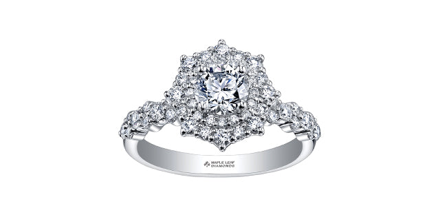 1.27 ct T.W.-18KPD White Gold Canadian Diamond Starbust Double Halo Engagement Ring