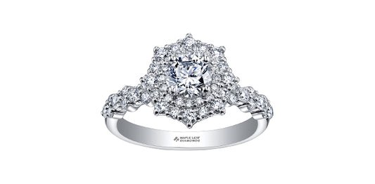 1.27 ct T.W.-18KPD White Gold Canadian Diamond Starbust Double Halo Engagement Ring