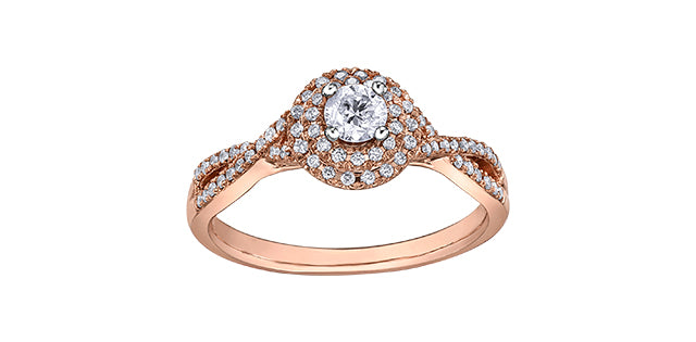 0.43 ct T.W.10K Rose Gold Canadian Diamond Crossover Ladies Ring