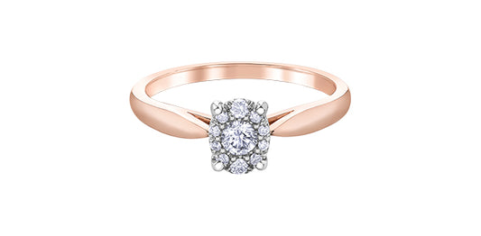 0.11 ct T.W. Halo Tapered Shank Rose & White Gold Ladies Ring