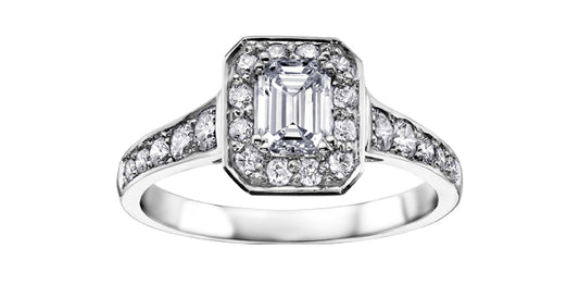 1.00 ct T.W.-14K White Gold Emerald Diamond Octagonal Frame Engagement Ring