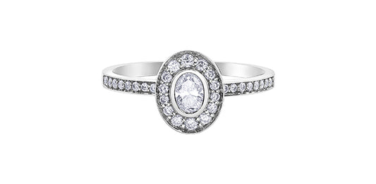 0.40 ct T.W. Oval Cut Halo White Gold Ladies Ring