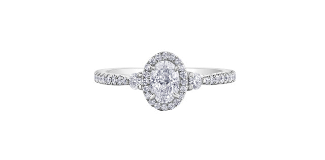 0.85 ct T.W Canadian Diamond Halo Engagement Ring 18KPD White Gold