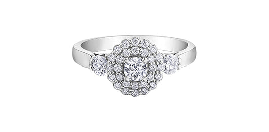0.75 ct T.W. Canadian Diamond 14K White Gold Double Floral Halo Ladies Ring