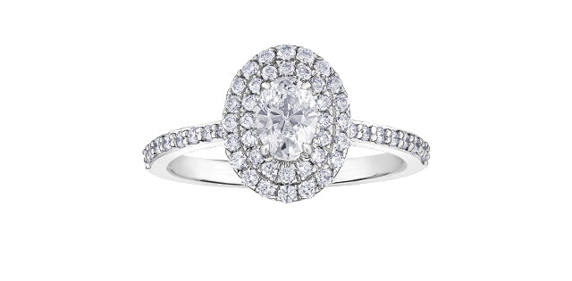 1.03 ct T.W-Canadian Diamond Double Halo Engagement Ring in 18KPD White Gold