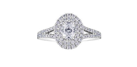 1.07 ct T.W.-18KPD White Gold Double Halo Split Shank Diamond Engagement Ring