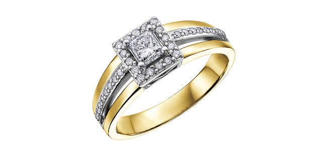 0.40 ct T.W.-14K Yellow & White Gold Princess Halo Diamond Engagement Ring