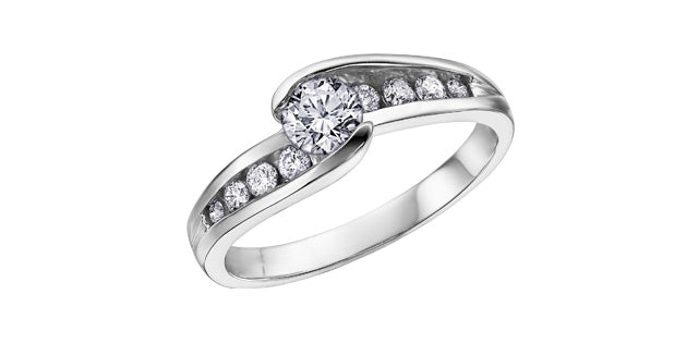 0.50 ct T.W  Diamond Channel Bypass Engagement Ring 14K White Gold