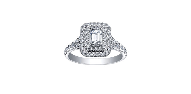 1.20 ct T.W Canadian Diamond Double Halo Cushion Frame Engagement Ring 18KPD White Gold