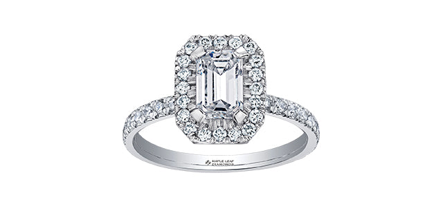 1.20 ct T.W White Gold Diamond Octagonal Frame Halo Engagement Ring in 18KPD