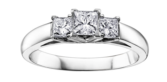 1.00 ct T.W.-14K White Gold Princess Cut Diamond 3-Stone Engagement Ring
