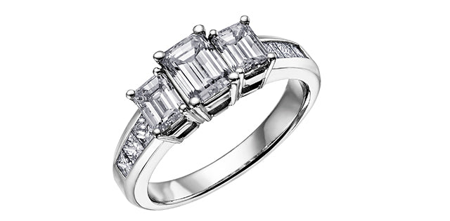 3.00 ct T.W.-18KPD White Gold 3-Stone Diamond Engagement Ring