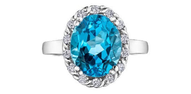 Blue Topaz 0.32 ct T.W Diamond Halo White Gold Ring
