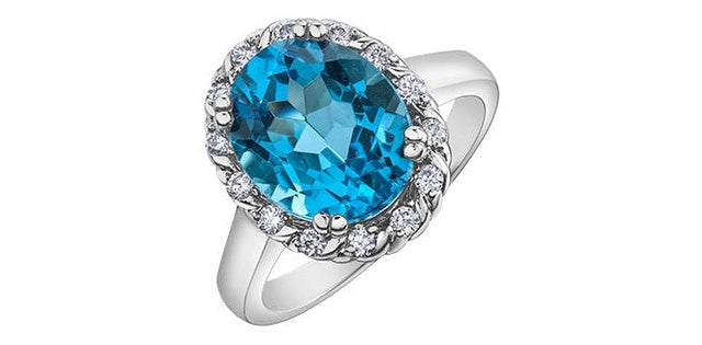 Blue Topaz 0.32 ct T.W Diamond Halo White Gold Ring