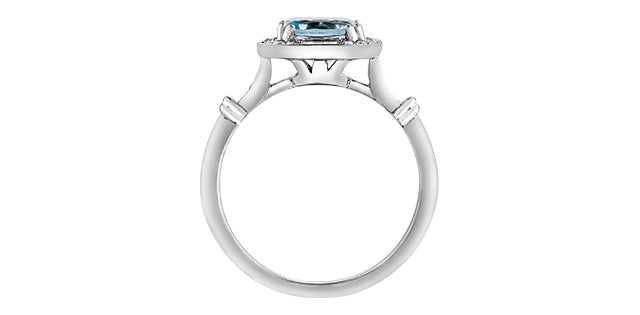 Aquamarine 0.24 ct T.W Diamond Cushion Frame Halo White Gold Ring