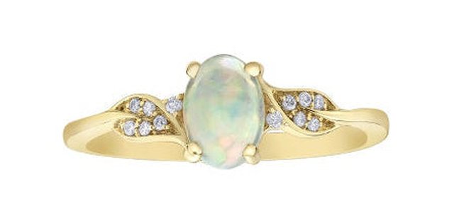 Opal 0.04 ct T.W Diamond Leaf White Gold Ring